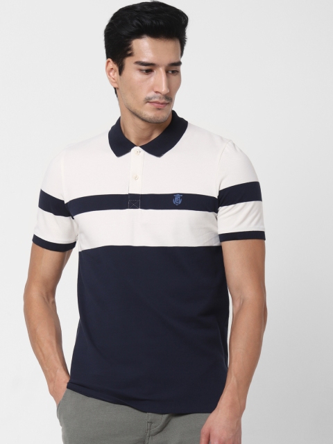 

SELECTED Men Navy Blue & Off-White Colourblocked Polo Collar T-shirt