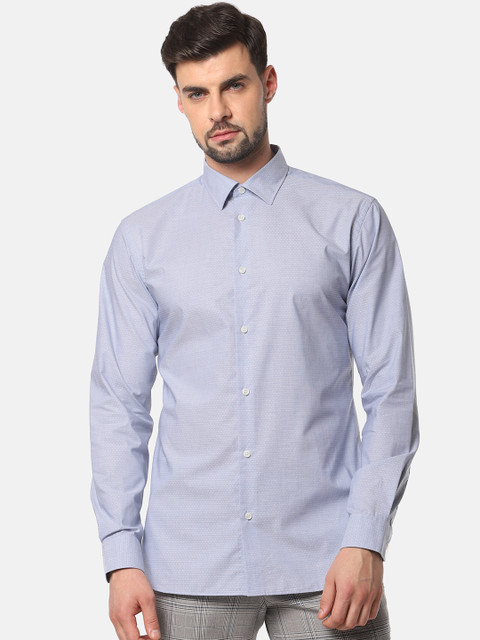 

SELECTED Men Blue & White Slim Fit Self Design Casual Shirt