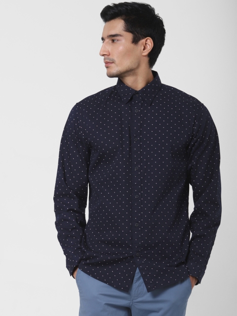 

SELECTED Men Navy Blue & White Slim Fit Printed Casual Organic CottonShirt