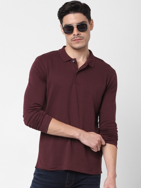 

SELECTED Men Burgundy Solid Organic Cotton Polo Collar T-shirt