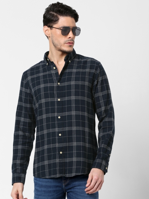 

SELECTED Men Navy Blue & White Slim Fit Checked Casual Shirt