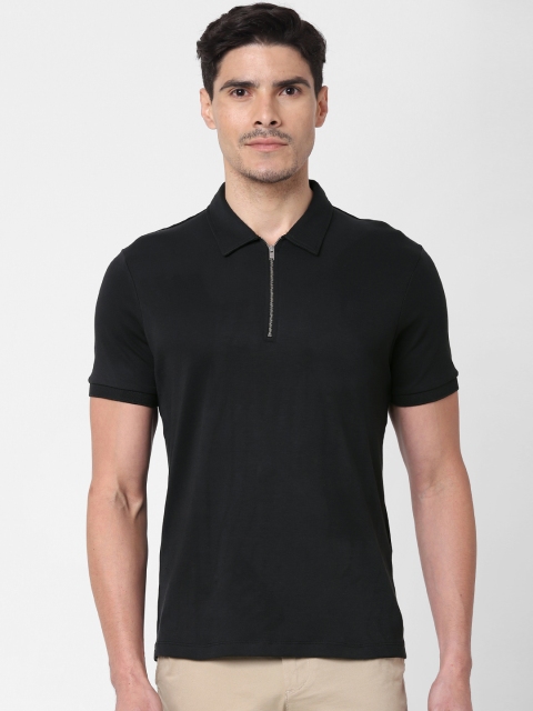 

SELECTED Men Black Solid Polo Collar Organic Cotton T-shirt