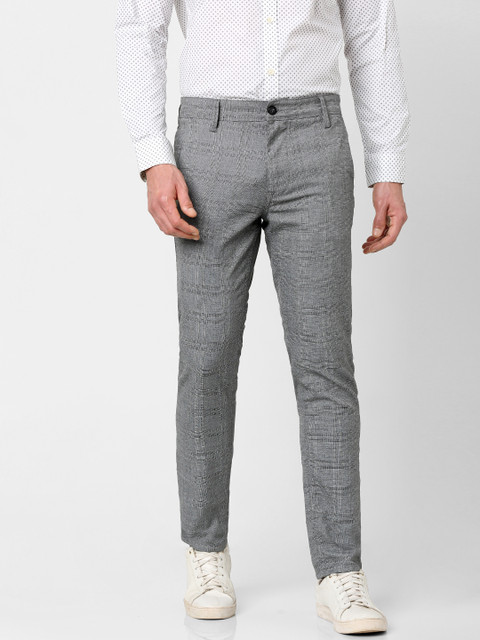 

SELECTED Men Grey Slim Fit Self-Checked Regular Trousers