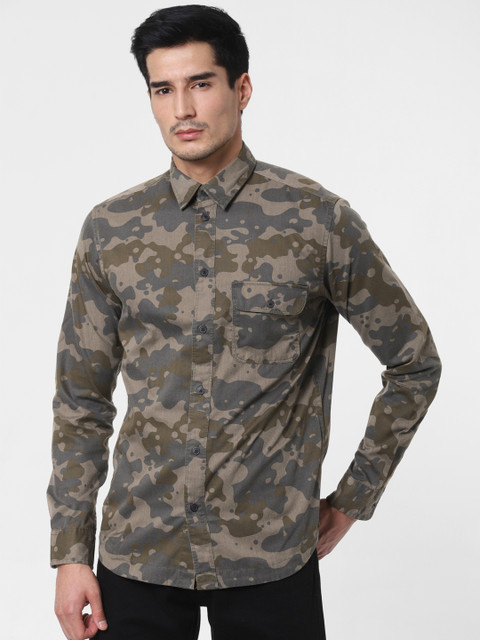 

SELECTED Men Olive Green Regular Fit Printed Casual Shirt