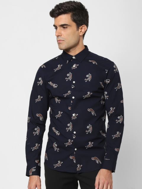 

SELECTED Men Navy Blue Slim Fit Printed Casual Shirt