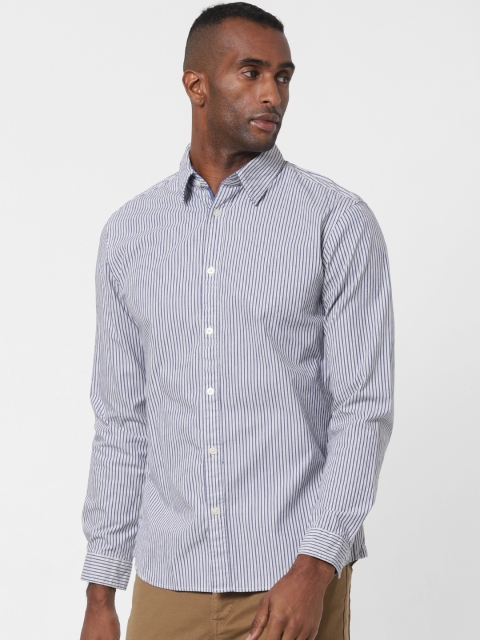

SELECTED Men White & Blue Slim Fit Striped Casual Shirt