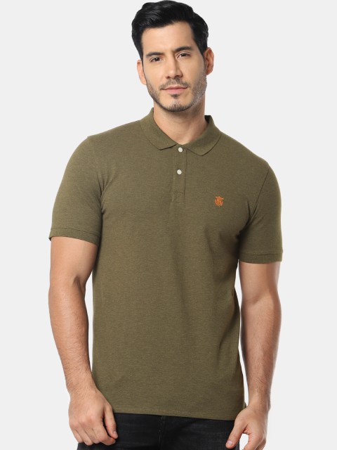 

SELECTED Men Olive Green Solid Polo Collar T-shirt