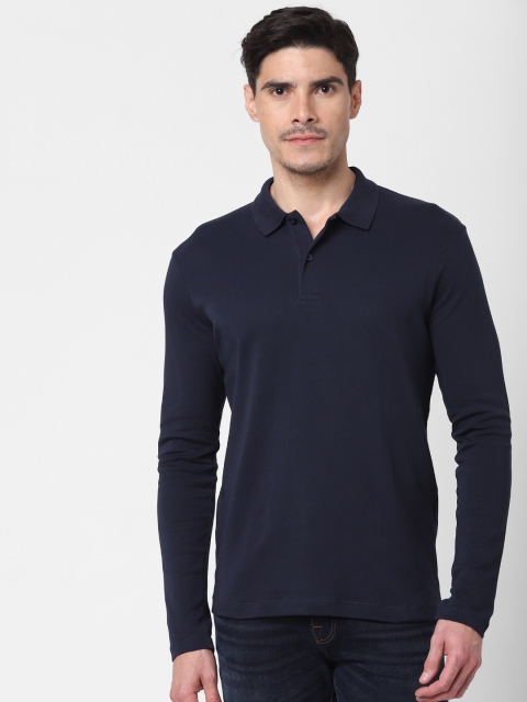 

SELECTED Men Navy Blue Solid Polo Collar Organic Cotton T-shirt