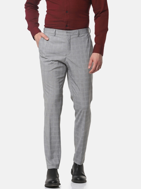 

SELECTED Men Grey & Black Slim Fit Checked Formal Trousers