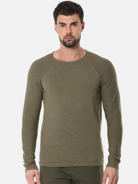 

SELECTED Men Olive Green Solid Sweatshirt