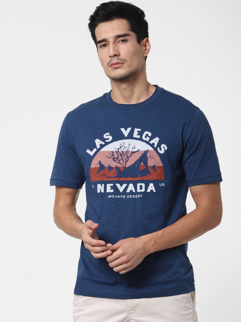 

SELECTED Men Blue Printed Round Neck Organic Cotton T-shirt