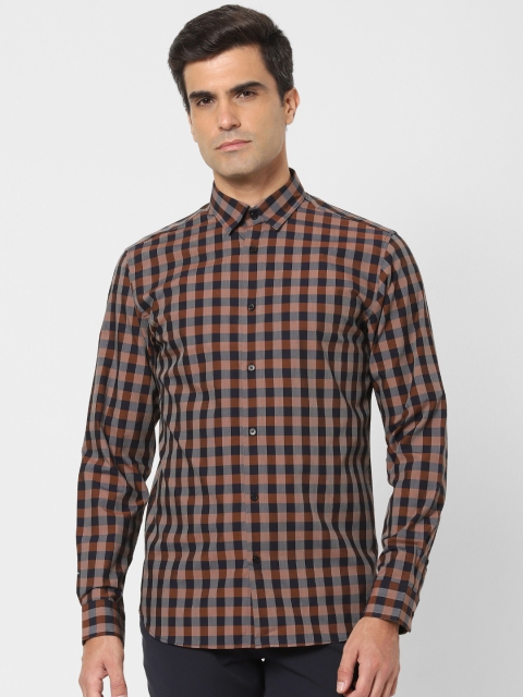 

SELECTED Men Brown & Navy Blue Slim Fit Checked Casual Shirt