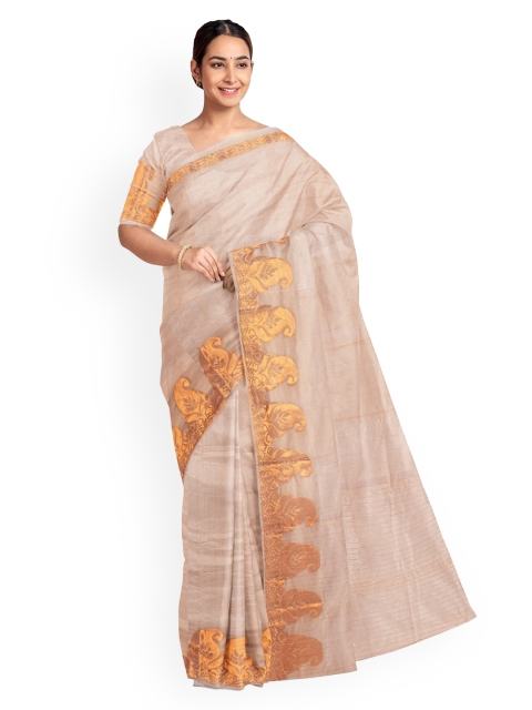 

KLM Fashion Mall Beige Solid Silk Blend Saree