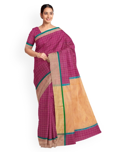 

KLM Fashion Mall Pink Checked Silk Blend Saree