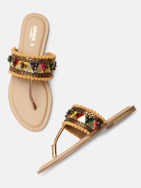 

Anouk Women Multicoloured Embellished T-Strap Flats, Multi