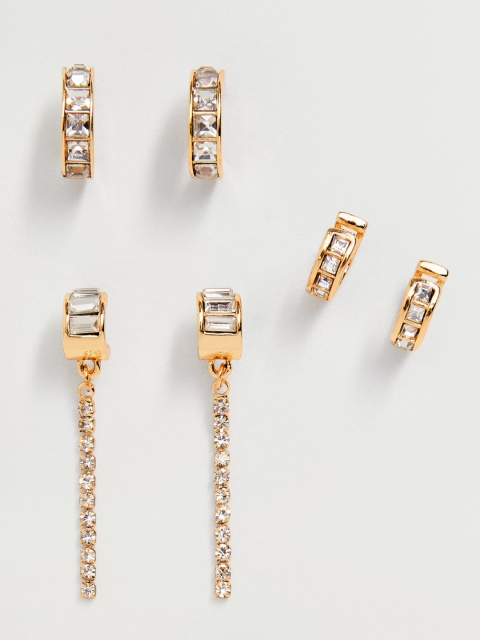 

MANGO Set of 3 Gold-Toned Stone-Studded Earrings