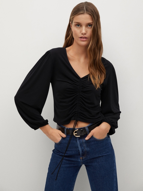 

MANGO Women Black Solid Sustainable Ruched Top