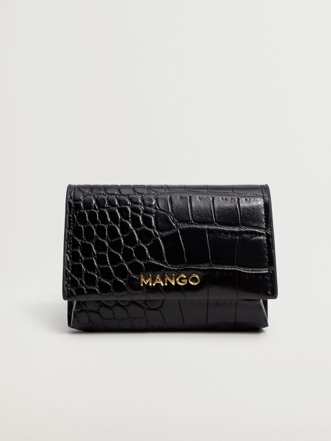 

MANGO Black Croc-Textured Coin Purse