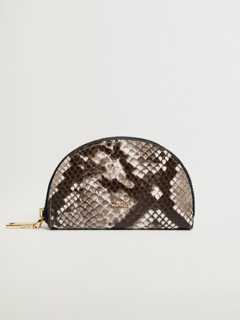 

MANGO Coffee Brown & Beige Snakeskin Textured Half Moon Purse