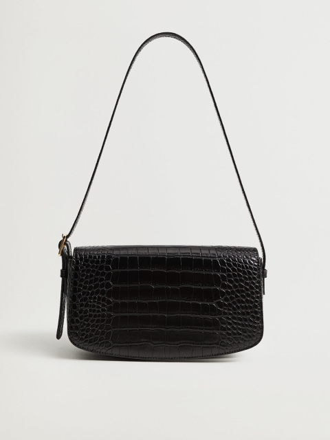 

MANGO Black Croc-Textured Shoulder Bag