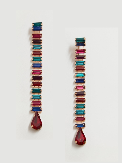 

MANGO Multi-Coloured Stone-Studded Classic Drop Earrings