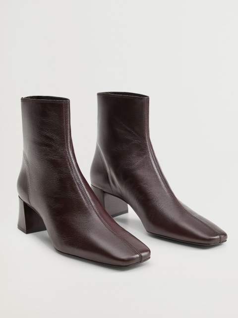 

MANGO Burgundy Leather Heeled Boots