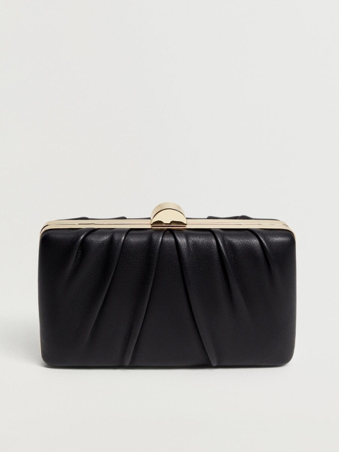 

MANGO Black Solid Box Clutch with Detachable Sling Strap