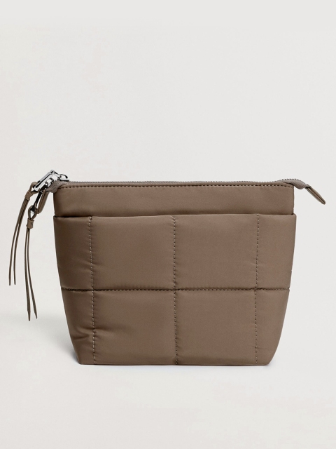 

MANGO Women Olive Brown Quilted Sustainable Cosmetic Pouch