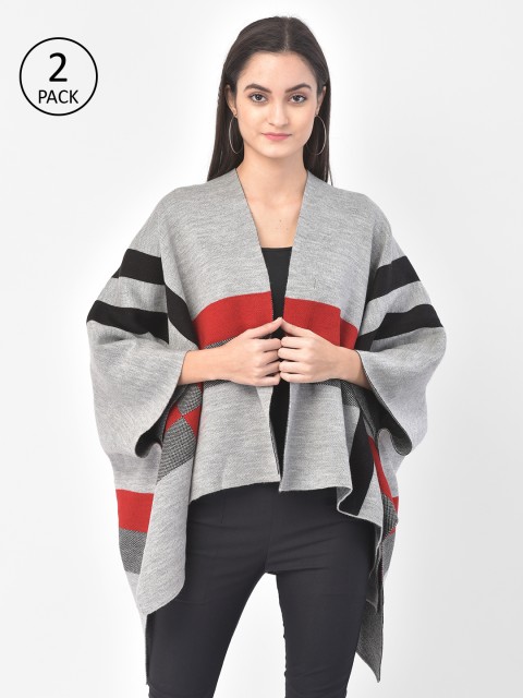 

Latin Quarters Women Grey & Red Striped Open Front Shrug