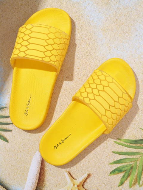 

Mast & Harbour Women Yellow Croc Textured Sliders