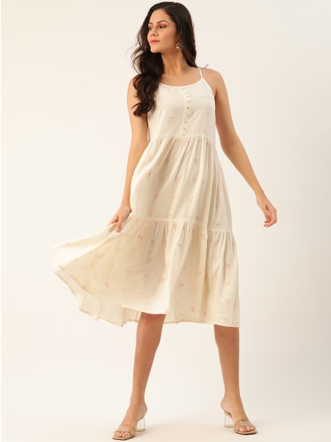 

Anouk Women Off-White Digital Printed Sustainable A-Line Tiered Dress