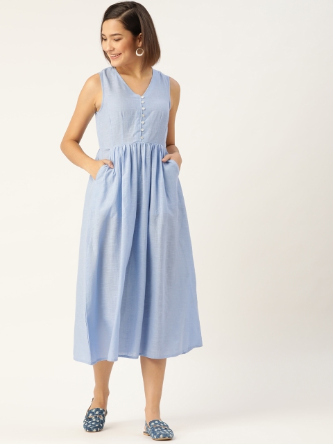 

Anouk Blue A-Line Cotton Midi Dress