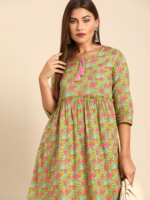 

Anouk Women Green Printed Fit and Flare Dress