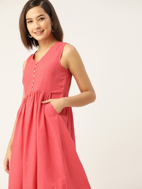 

Anouk Pink A-Line Cotton Midi Dress