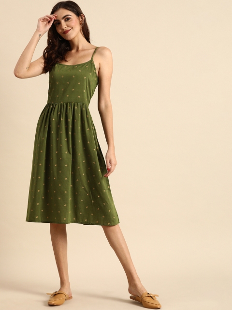 

Anouk Women Green Printed Fit and Flare Dress