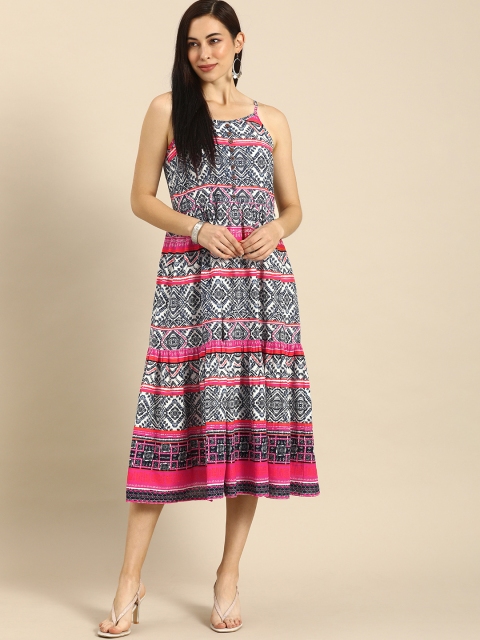 

Anouk Women Pink Printed Fit and Flare Dress
