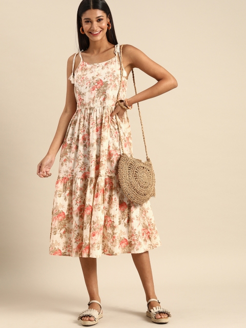 

Anouk Women Beige Printed A-Line Dress