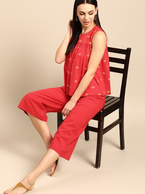 

Anouk Women Red & Yellow Printed Pure Cotton Top with Palazzos