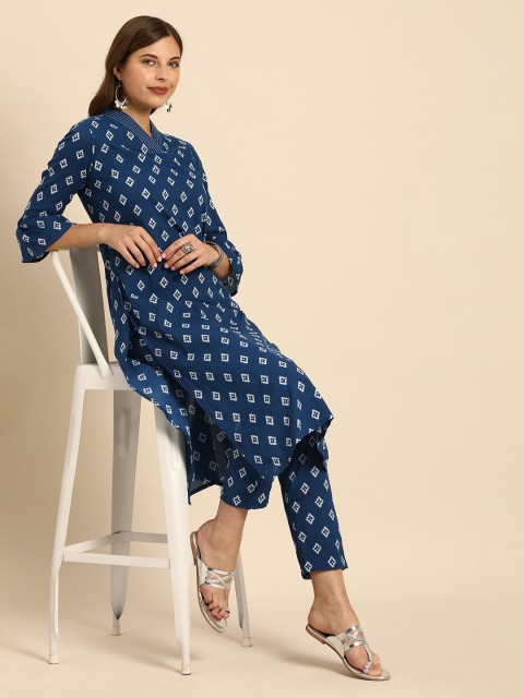 

Anouk Women Blue & White Printed Kurta with Trousers