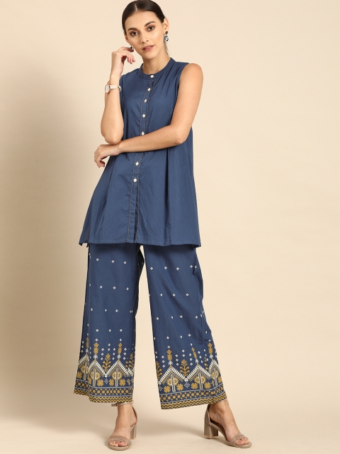 

Anouk Women Navy Blue & Beige Solid Kurti with Trousers