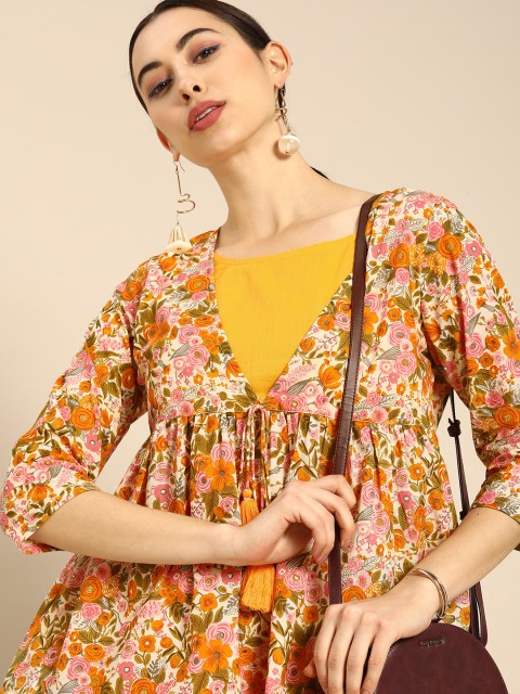 

Anouk Women Mustard & Multicoloured Printed Kurti with Palazzos