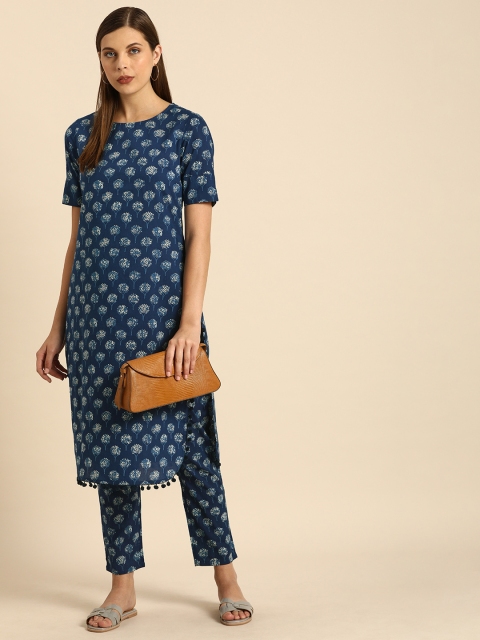

Anouk Women Blue Printed Kurta with Trousers