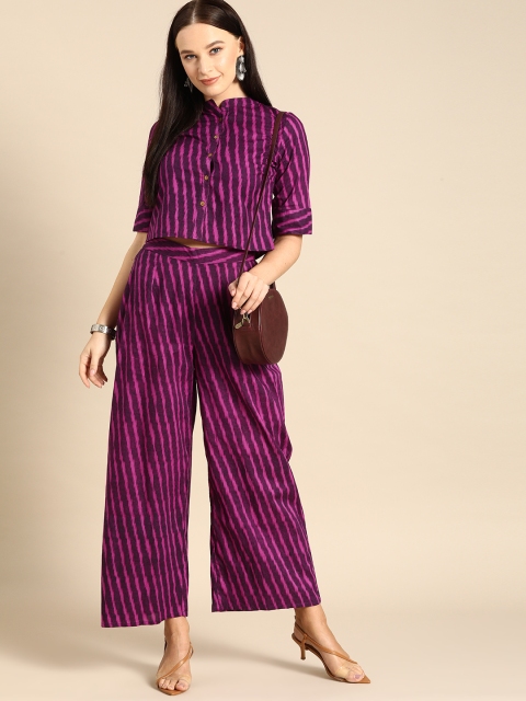 

Anouk Women Purple & Pink Ikkat Print Top with Palazzos