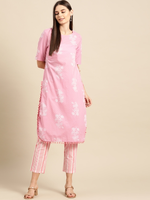 

Anouk Women Pink Printed Pure Cotton Kurta with Trousers