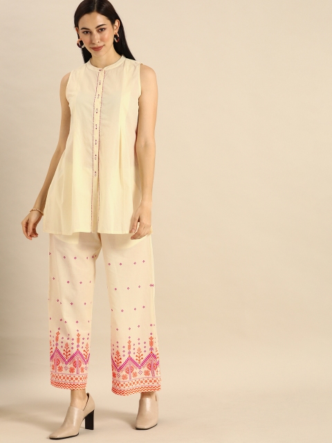 

Anouk Women Cream-Coloured Solid Top with Palazzos