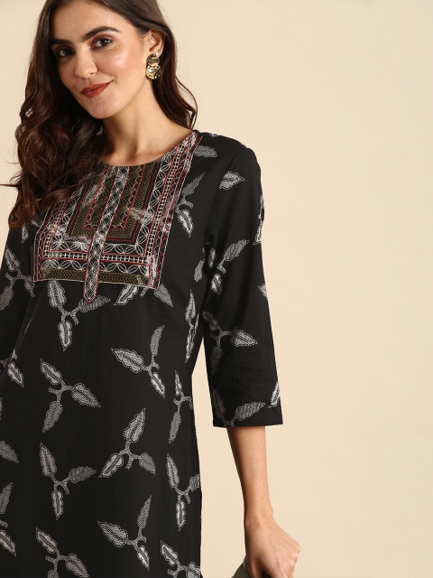 

Anouk Women Black Printed Kurta with Trousers