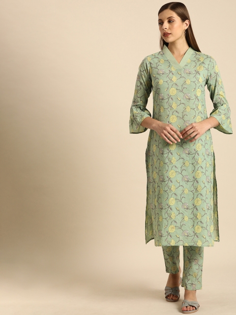 

Anouk Women Green Printed Kurta with Trousers