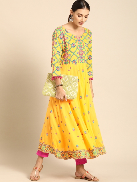 

Anouk Women Yellow & Pink Printed Kurta with Trousers