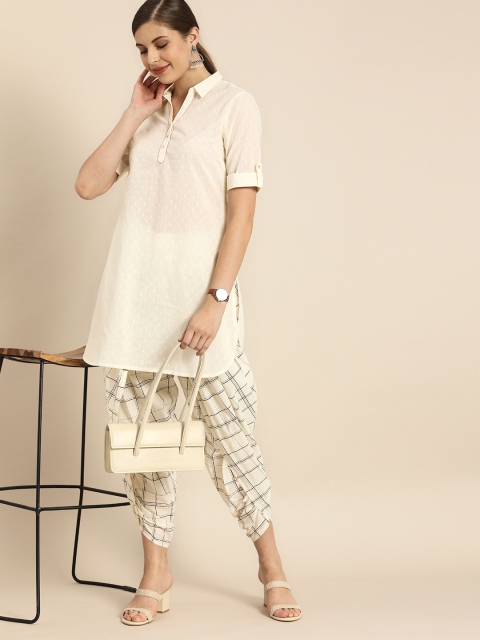 

Anouk Women Off-White & Black Woven Design Kurta with Dhoti Pants