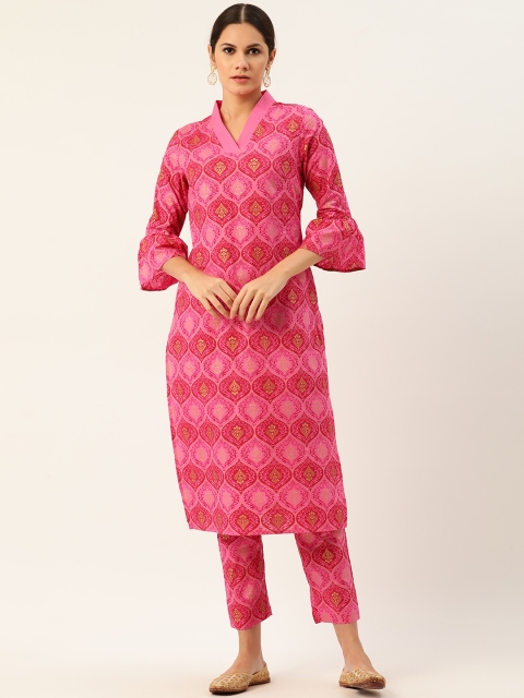 

Anouk Women Pink Pure Cotton Printed Kurta with Trousers